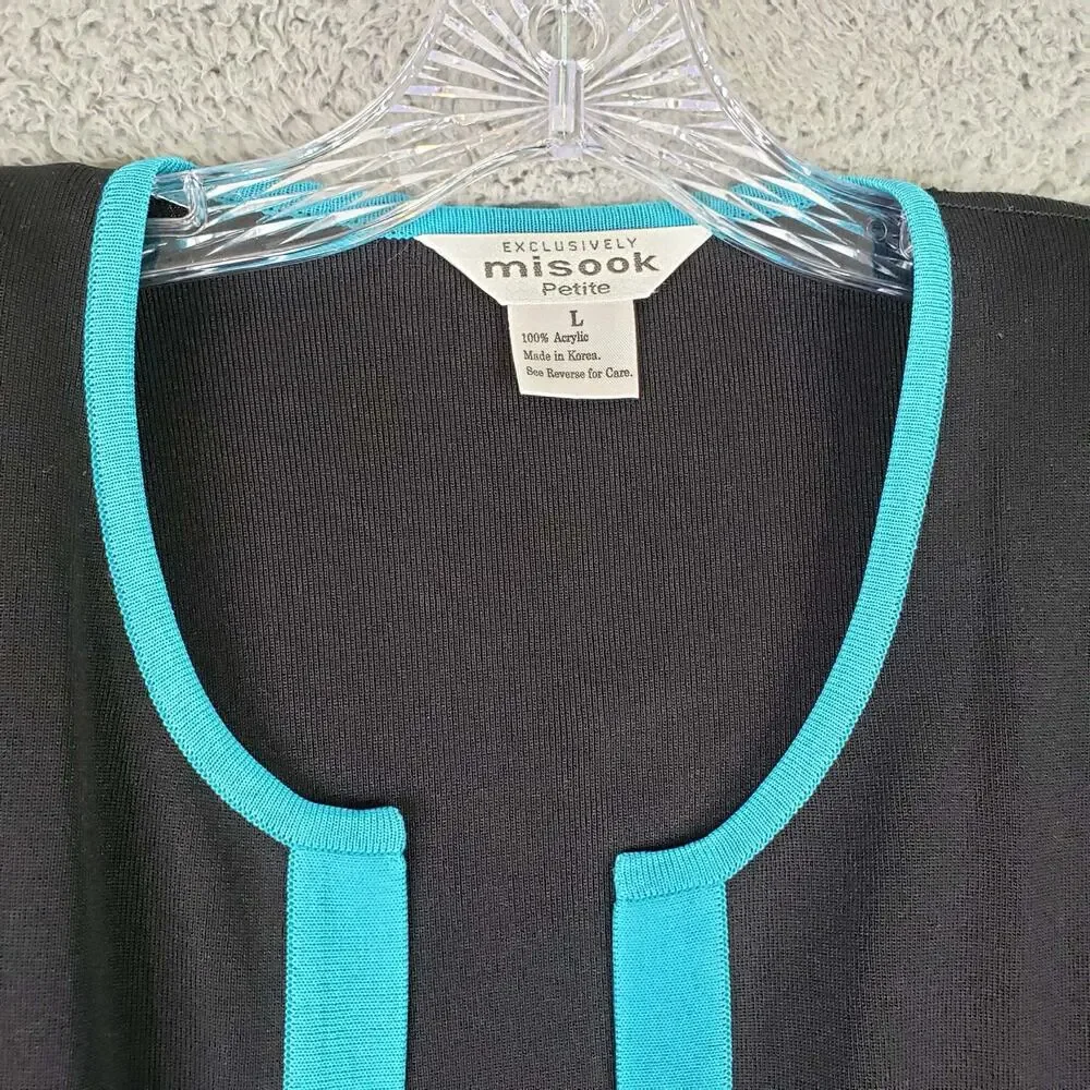 Exclusively Misook Cardigan Knit Women’s Size Large Petite Black Open Front